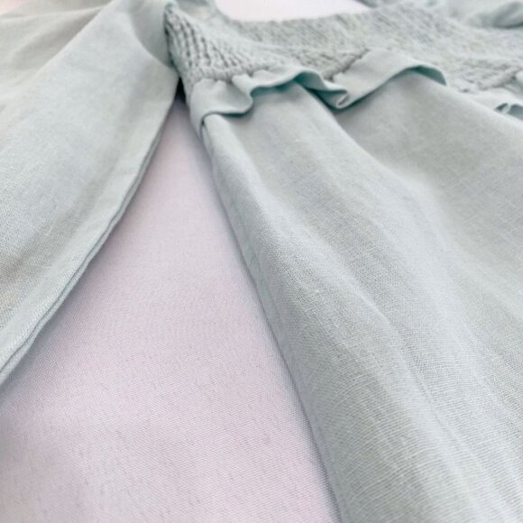 7 FOR ALL MANKIND BABY BLUE LINEN PEASANT SMOCKED MIDI DRESS - M - Picture 6 of 8